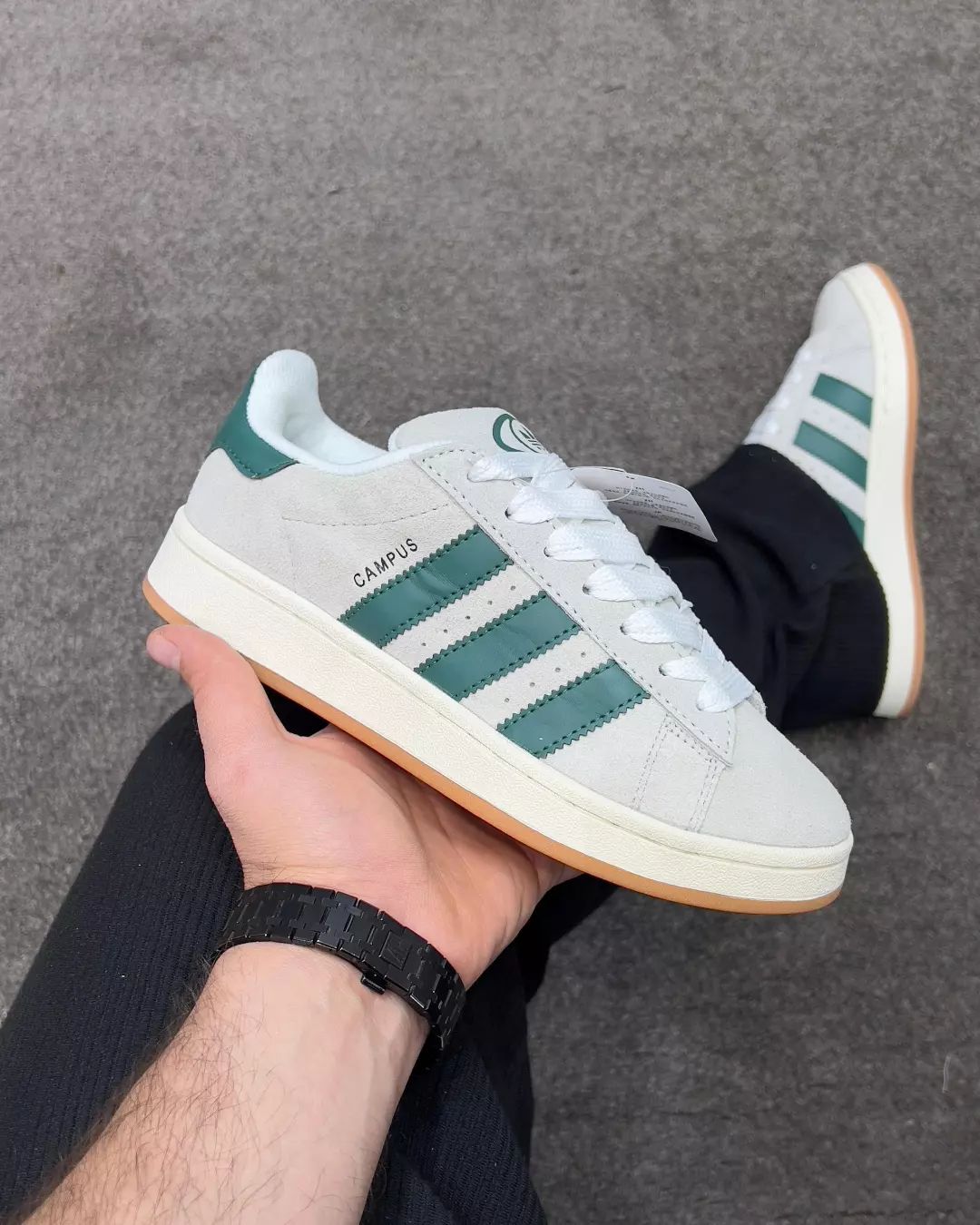 Adidas Campus 00s Crystal White Dark Green