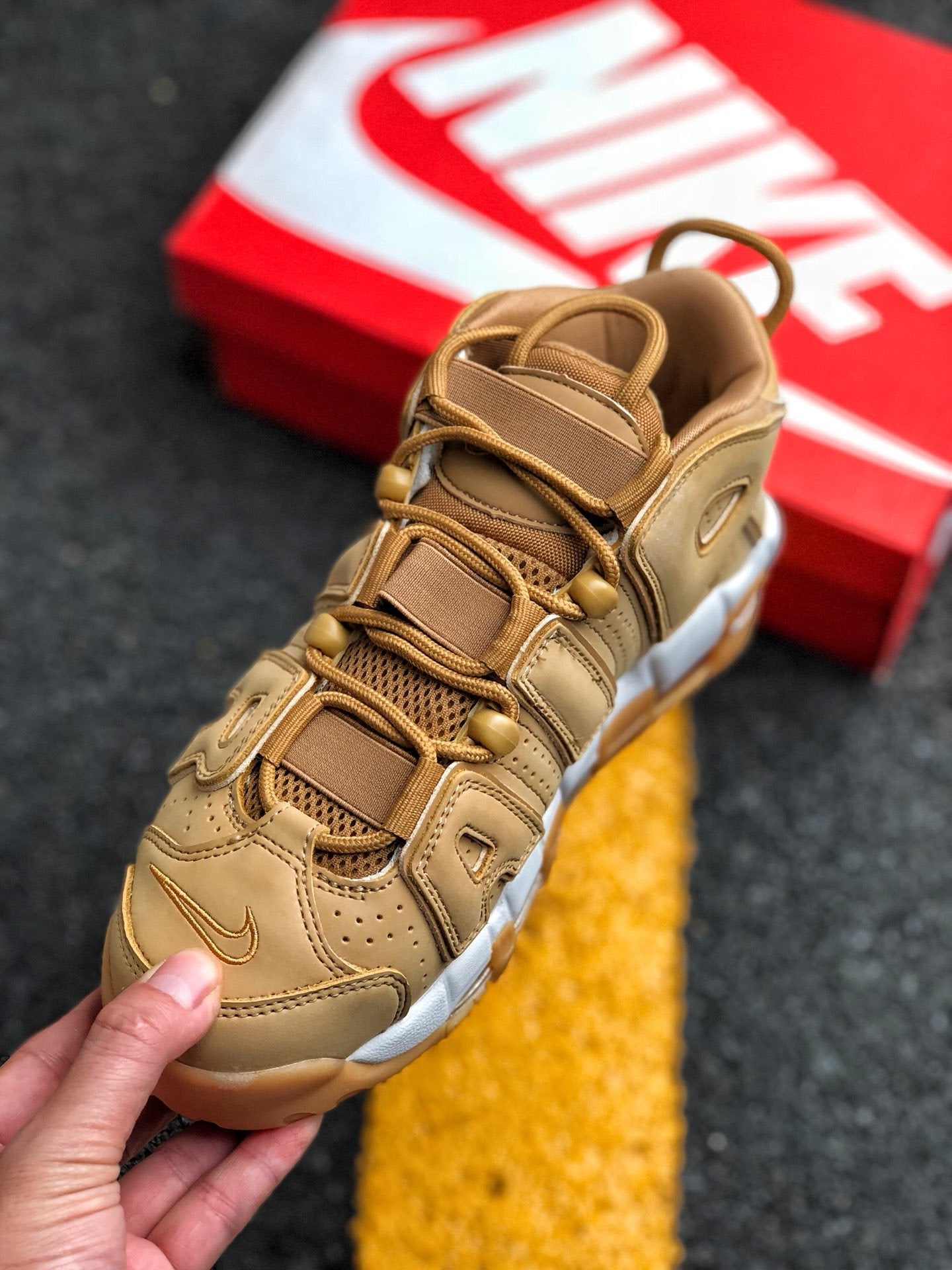 Nike Air More Uptempo PRM Wheat Flax Gum Light Brown