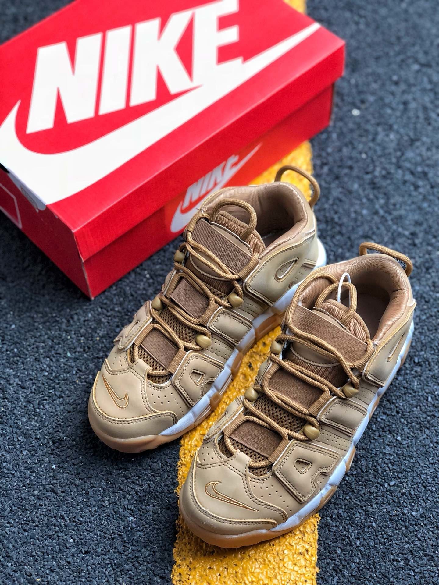 Nike Air More Uptempo PRM Wheat Flax Gum Light Brown