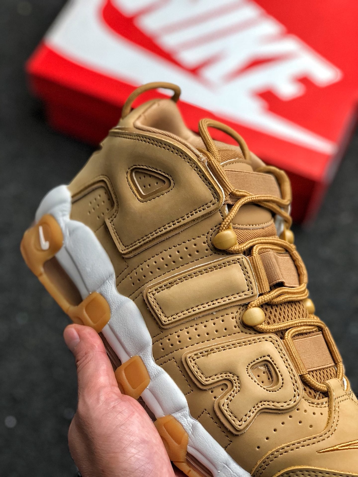 Nike Air More Uptempo PRM Wheat Flax Gum Light Brown